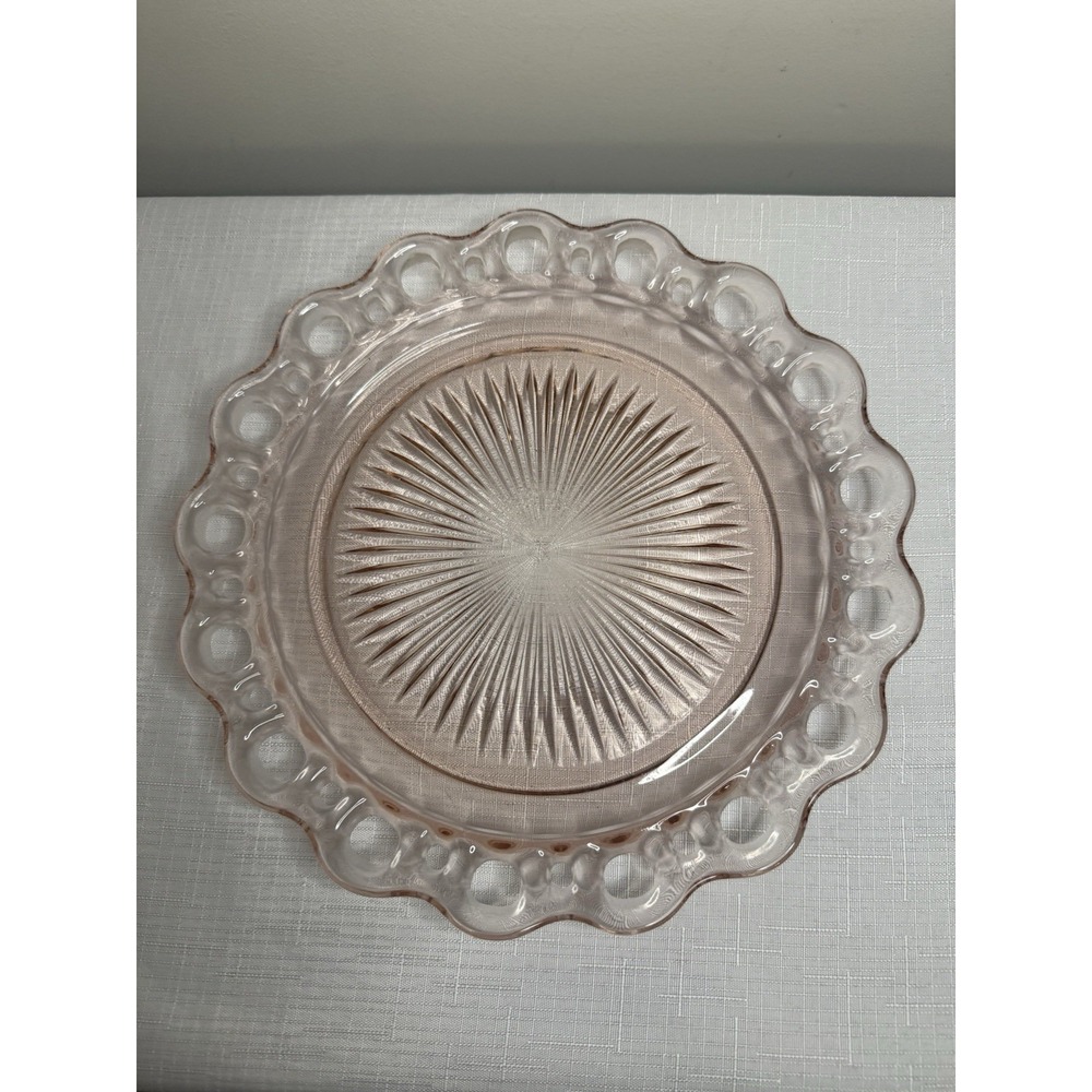 Vintage Pink Sunburst Depression Glass‎ Serving Platter 10"